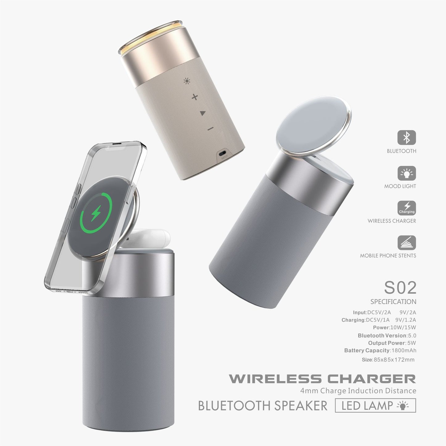 3-in-1 Multi-Function Wireless Charger Bluetooth Speaker